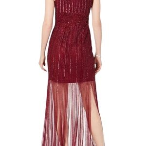 Adrianna Papell Wine Beaded Long Dress